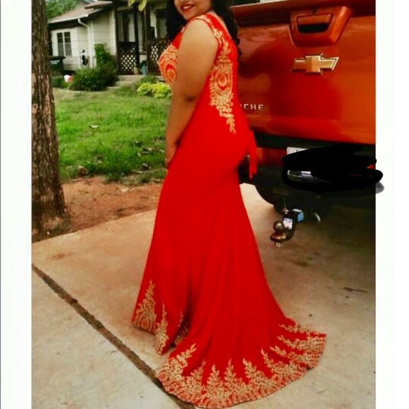 Red/gold long formal dress - Picture 1 of 2